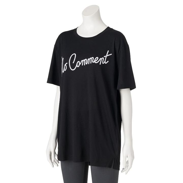 Juniors' Awake No Comment Oversized Graphic Tee, Girl's, Size: Large, Black