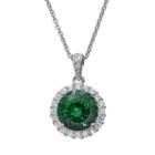 Sophie Miller Simulated Emerald And Cubic Zirconia Sterling Silver Halo Pendant Necklace, Women's, Size: 18, Green