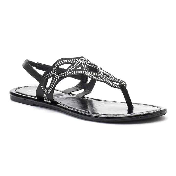 Candie's&reg; Women's Rhinestone Perforated Slingback Thong Sandals, Size: Medium, Black