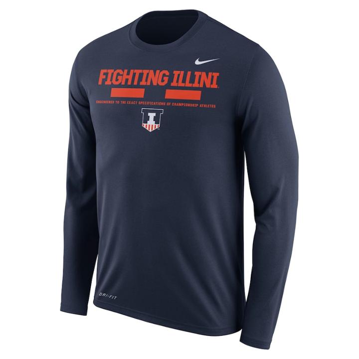 Men's Nike Illinois Fighting Illini Dri-fit Legend Staff Long-sleeve Tee, Size: Xl, Blue (navy)