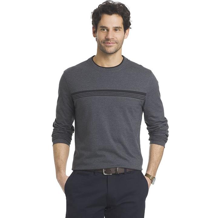 Big & Tall Arrow Classic-fit Striped Mock-layered Tee, Men's, Size: L Tall, Grey (charcoal)