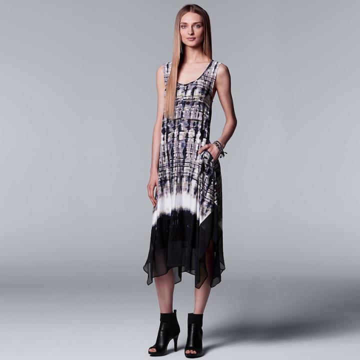 Women's Simply Vera Vera Wang Print Handkerchief Tank Dress, Size: Xl, Blue (navy)
