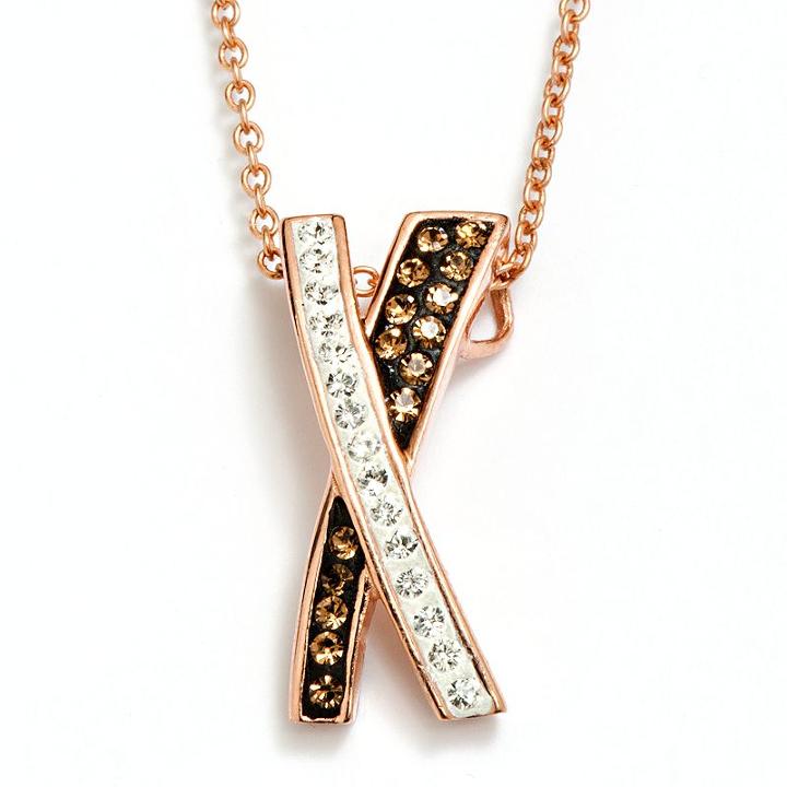 14k Rose Gold Plated Crystal Crisscross Pendant, Women's, Brown