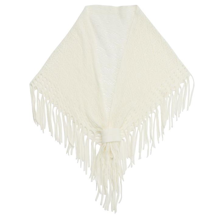 Girls 4-16 Knit Diamond Fringe Triangle Scarf, White Oth
