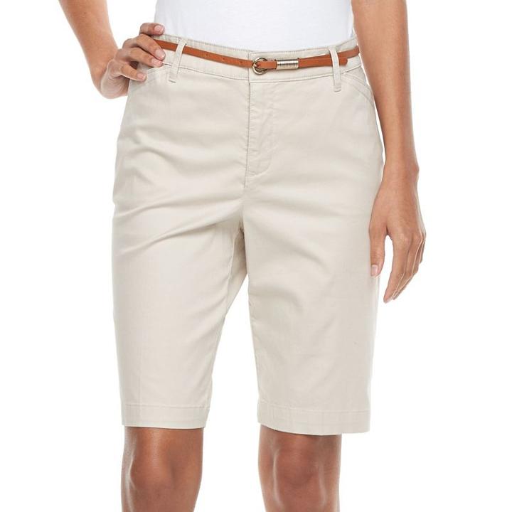 Women's Gloria Vanderbilt Anita Belted Bermuda Shorts, Size: 8, Lt Beige
