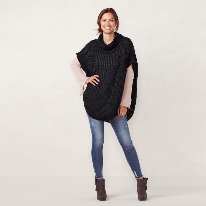 Lc Lauren Conrad Slouchy Turtleneck Poncho, Women's, Black