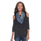 Women's World Unity Cold-shoulder Tee & Scarf Set, Size: Large, Grey (charcoal)