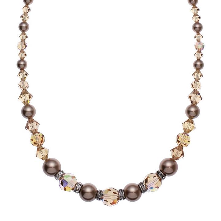 Crystal Avenue Silver-plated Crystal And Simulated Pearl Necklace - Made With Swarovski Crystals, Women's, Size: 16, Brown