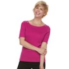 Women's Croft & Barrow&reg; Button-shoulder Boatneck Elbow Sleeve Top, Size: Small, Med Pink
