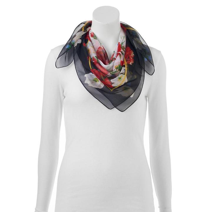 Dana Buchman Poppy Floral Square Scarf, Women's, Black