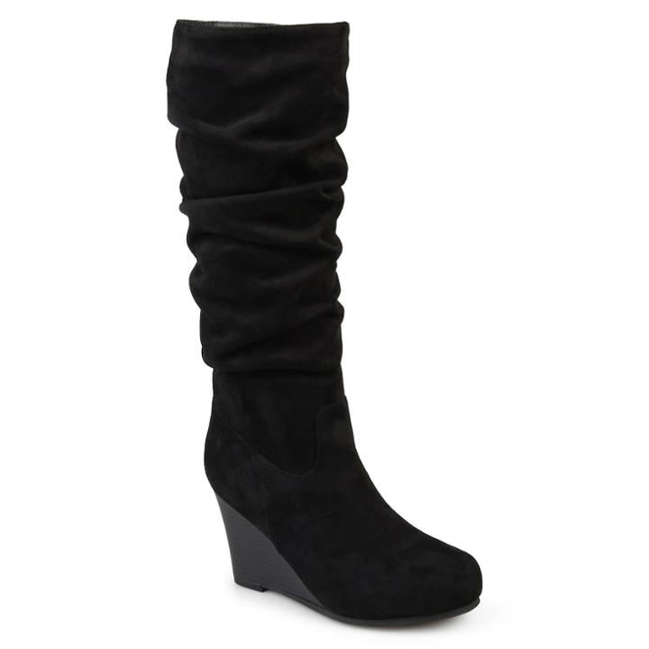 Journee Collection Haze Women's Wedge Slouch Knee High Boots, Size: Medium (10), Black