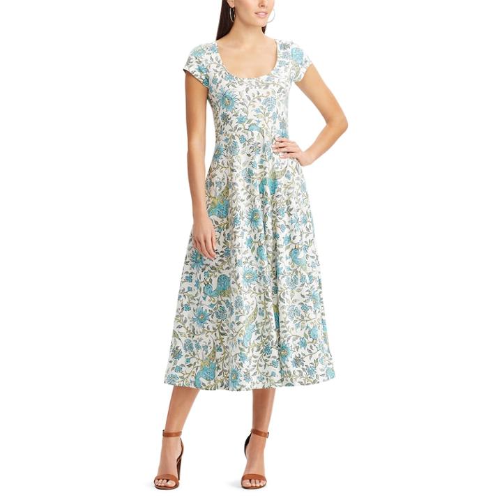 Women's Chaps Tropical Fit & Flare Midi Dress, Size: Xl, Natural
