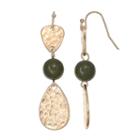 Green Hammered Teardrop Nickel Free Linear Drop Earrings, Women's, Med Green