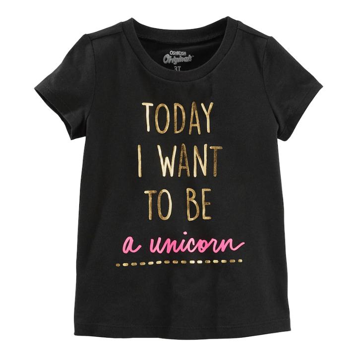 Girls 4-12 Oshkosh B'gosh&reg; Today I Want To Be A Unicorn Foil Graphic Tee, Size: 8, Black