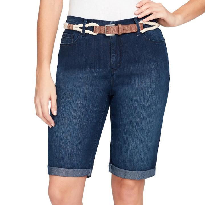 Women's Gloria Vanderbilt Joslyn Belted Bermuda Jean Shorts, Size: 14, Brt Blue
