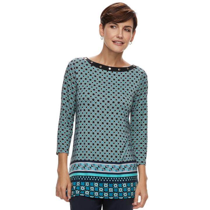 Women's Dana Buchman Embellished Print Tunic, Size: Small, Dark Blue