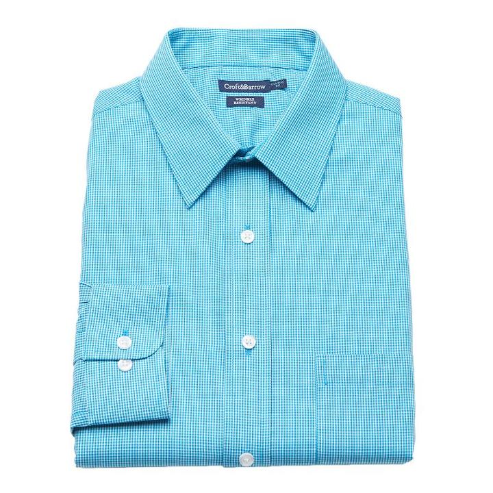 Men's Croft & Barrow&reg; Classic-fit Checked Easy Care Dress Shirt, Size: 17.5-34/35, Light Blue