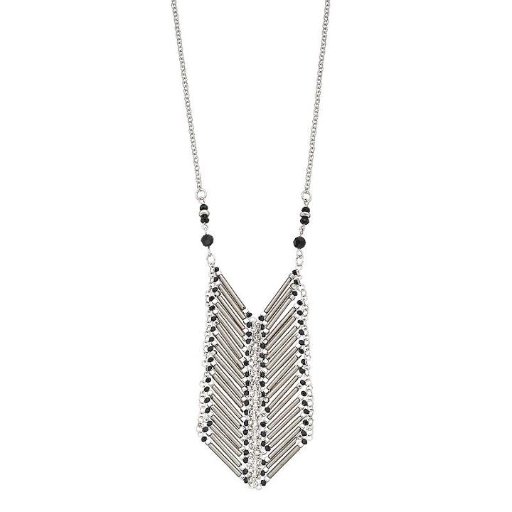 Black Beaded Ladder Necklace, Women's, Silver