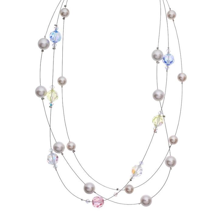 Crystal Avenue Silver-plated Crystal And Simulated Pearl Illusion Necklace - Made With Swarovski Crystals, Women's, Size: 18, Multicolor