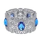 1928 Filigree Faceted Oval Stone Stretch Bracelet, Women's, Size: 7, Blue
