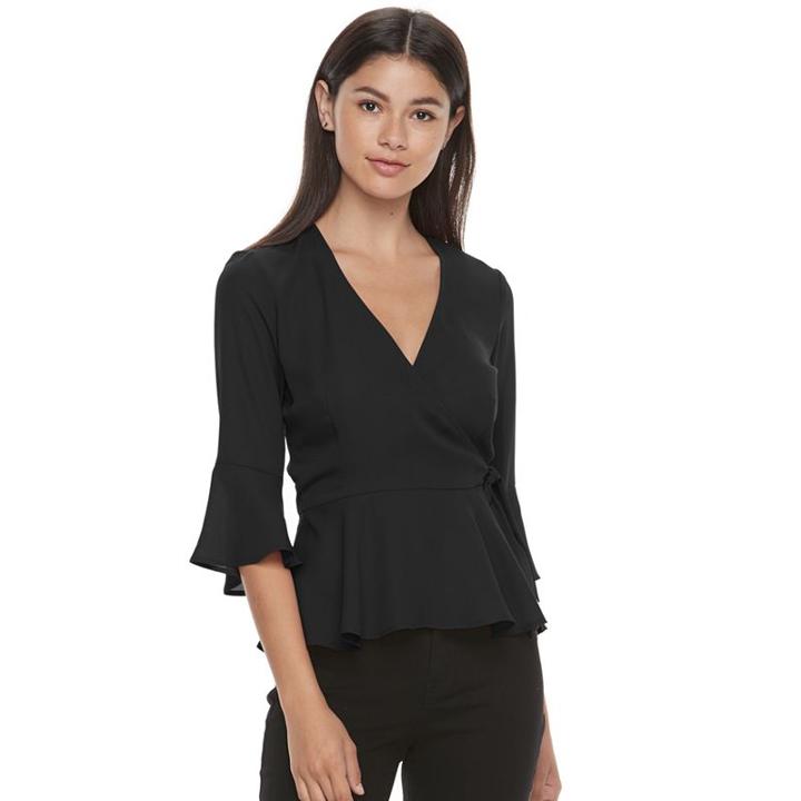 Juniors' Candie's&reg; Bell Sleeve Wrap Top, Girl's, Size: Xl, Black