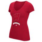 Women's Adidas Wisconsin Badgers Rhinestone Logo Tee, Size: Small, Light Red