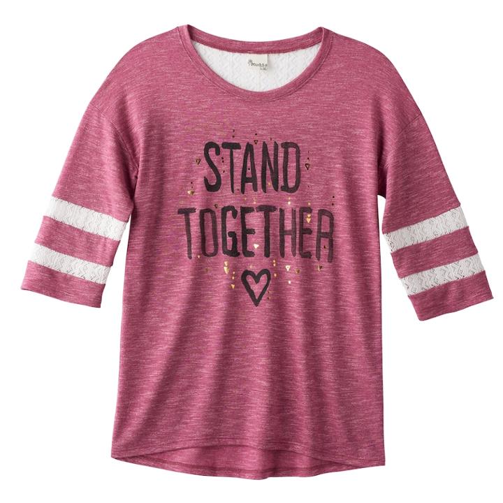 Girls Plus Size Mudd&reg; Lace Yoke Varsity Tee, Size: 20 1/2, Red
