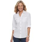 Women's Croft & Barrow&reg; Knit-to-fit Roll-tab Shirt, Size: Small, White