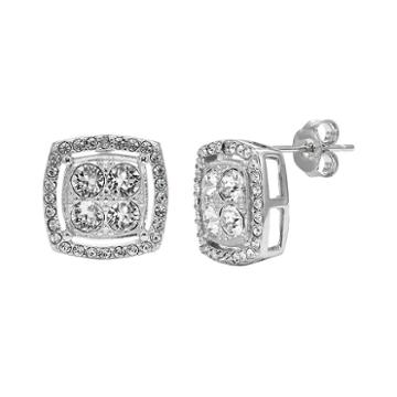 Diamond Essence Crystal & Diamond Accent Sterling Silver Stud Earrings - Made With Swarovski Crystals, Women's, White