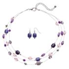 Purple Bead & Inlay Multi Strand Necklace & Drop Earring Set, Women's
