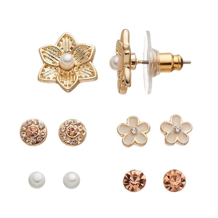 Lc Lauren Conrad Pink Flower & Halo Stud Earring Set, Women's, Multicolor