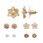 Lc Lauren Conrad Pink Flower & Halo Stud Earring Set, Women's, Multicolor