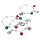 Merry Christmas Tree & Wreath Charm Bangle Bracelet Set, Women's, Red