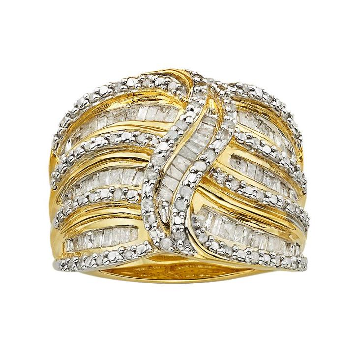 14k Gold Over Silver 1-ct. T.w. Diamond Wave Ring, Women's, Size: 7, White