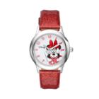 Disney's Minnie Mouse Girls' Leather Watch, Red