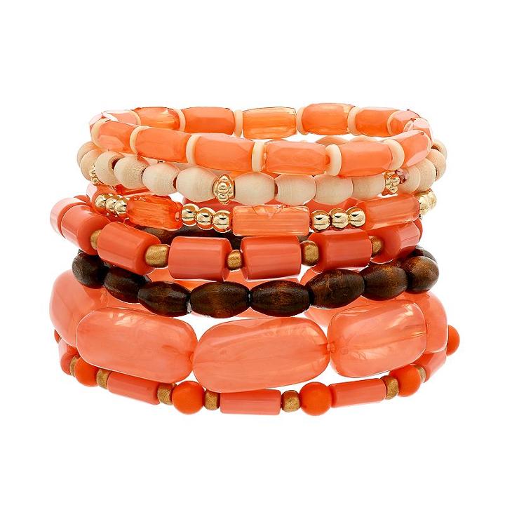 Peach Beaded Stretch Bracelet Set, Women's, Brt Pink