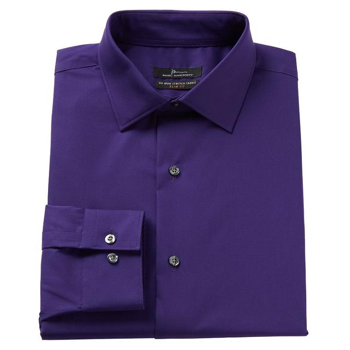 Men's Marc Anthony Slim-fit Non-iron Stretch Dress Shirt, Size: 16-34/35, Drk Purple