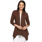 Women's Ab Studio Shark-bite Hem Open-front Cardigan, Size: Regular, Brown