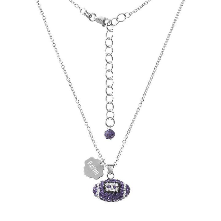 Lsu Tigers Sterling Silver Team Logo & Crystal Football Pendant Necklace, Women's, Size: 18, Multicolor