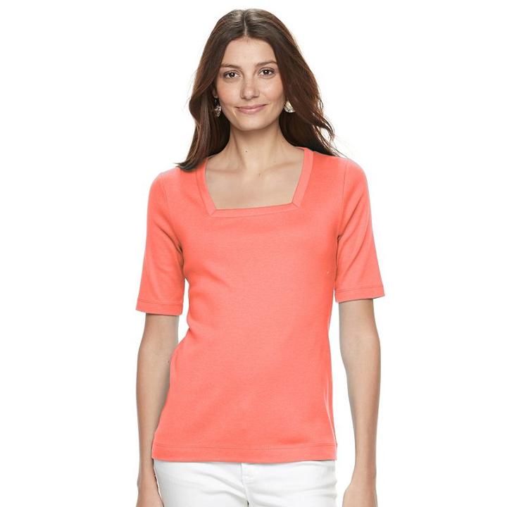 Women's Croft & Barrow&reg; Squareneck Tee, Size: Medium, Lt Orange