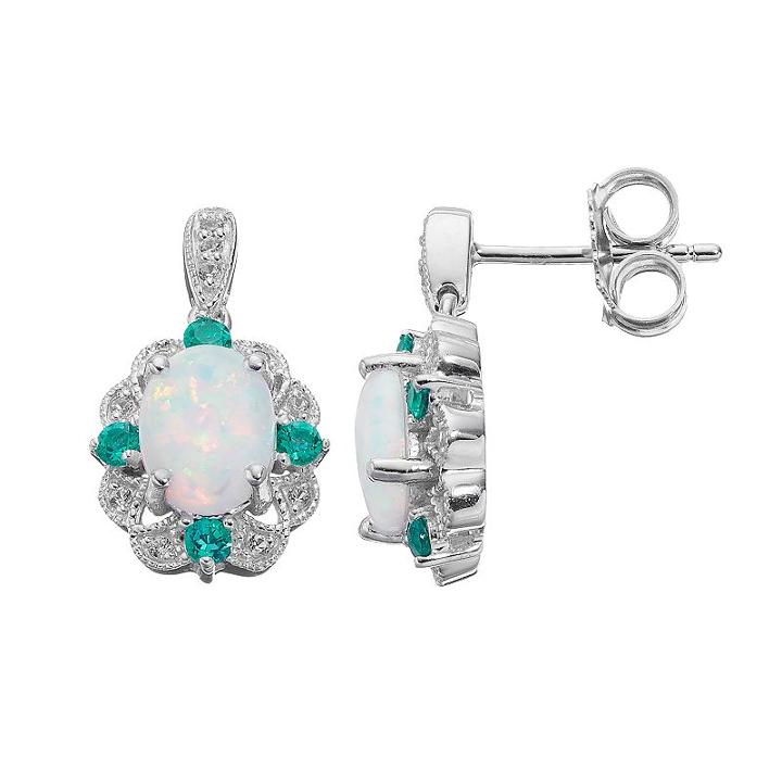 Sterling Silver Lab-created Opal Scalloped Drop Earrings, Women's, Green