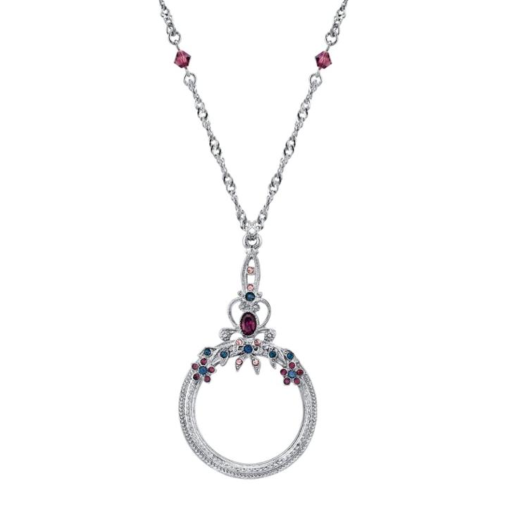 1928 Simulated Crystal & Bead Circle Pendant Necklace, Women's, Size: 30, Blue