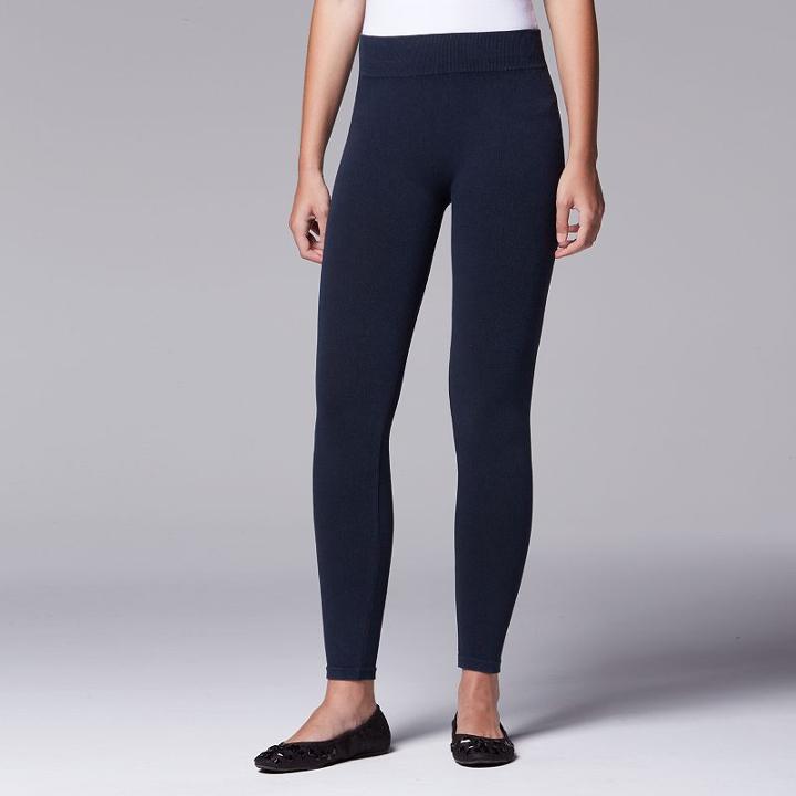 Simply Vera Vera Wang Twill Seamless Leggings, Women's, Size: Large, Blue (navy)