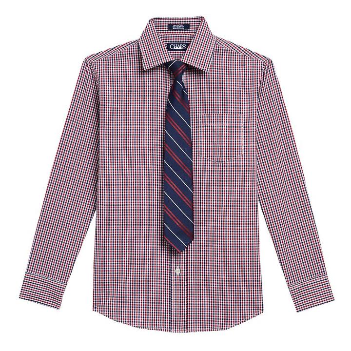 Boys 4-20 Chaps Plaid Shirt & Tie Set, Boy's, Size: 12, Dark Red