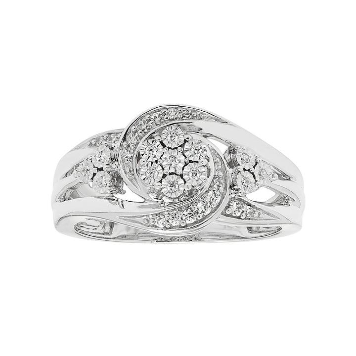 Sterling Silver 1/6 Carat T.w. Diamond Swirl Ring, Women's, Size: 7, White