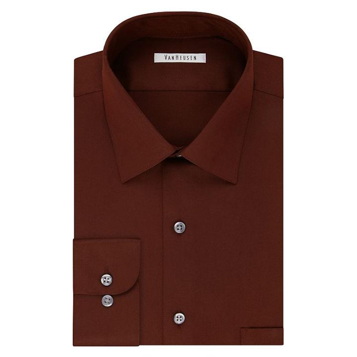 Big & Tall Van Heusen Regular-fit Solid Lux Sateen No-iron Spread-collar Dress Shirt, Men's, Size: 18.5 35/6t, Red/coppr (rust/coppr)