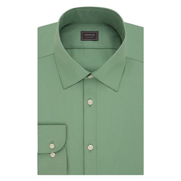 Men's Arrow Slim-fit Poplin Wrinkle-free Dress Shirt, Size: 17-32/33, Dark Green