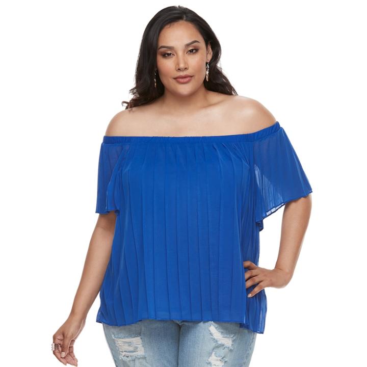 Plus Size Jennifer Lopez Pleated Cold Shoulder Top, Women's, Size: 0x, Blue