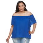 Plus Size Jennifer Lopez Pleated Cold Shoulder Top, Women's, Size: 0x, Blue