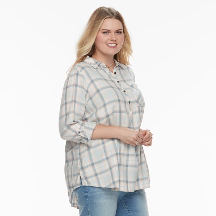 Plus Size Sonoma Goods For Life&trade; Roll-tab Shirt, Women's, Size: 4xl, Light Blue